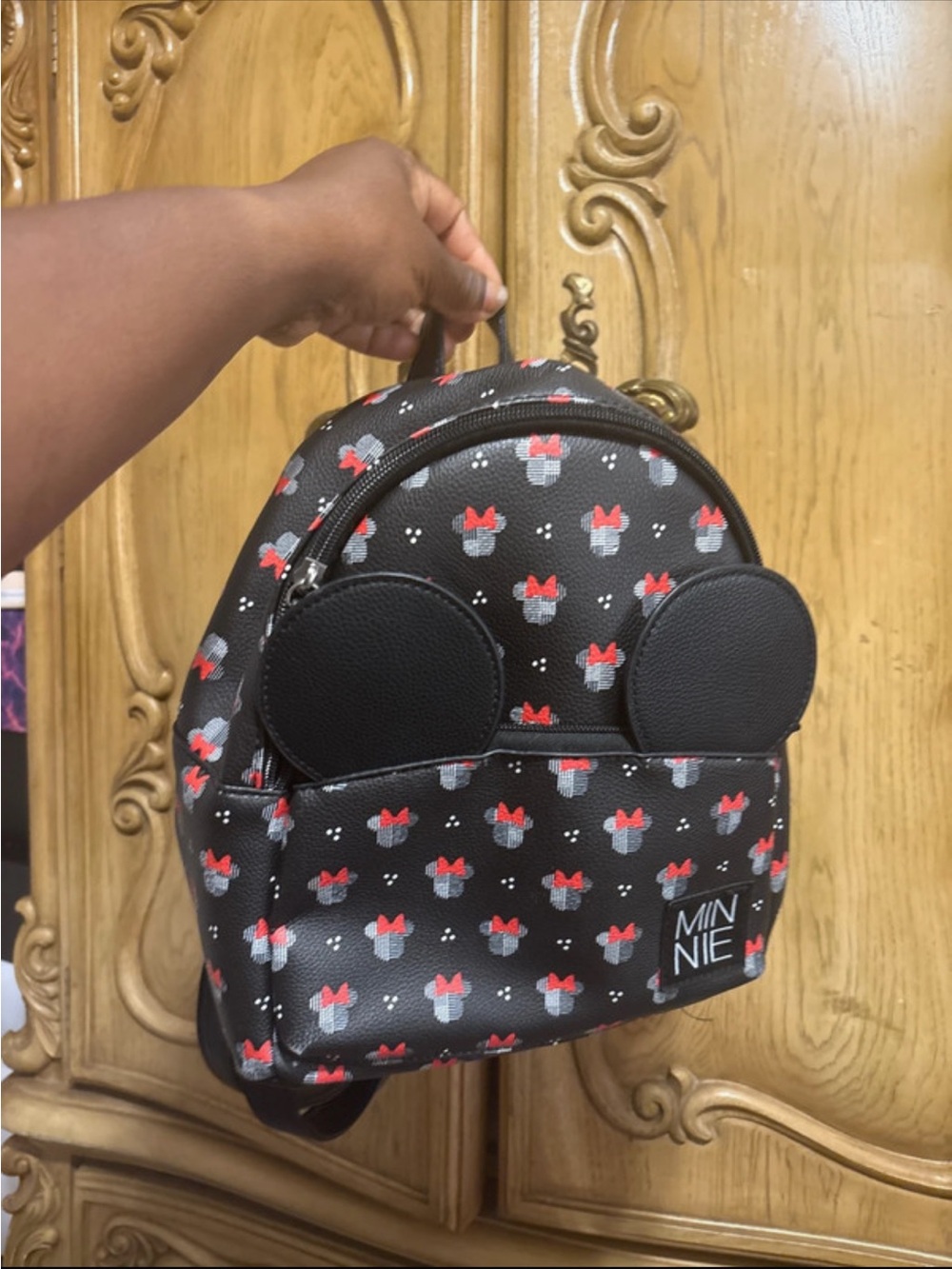 Disney Black Mini Backpack with Red Bow Minnie Print